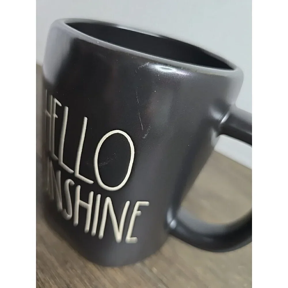 Rae Dunn Magenta Artisan Hello Sunshine Ceramic Coffee Mug Black White Letters